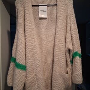 Oceanus Apparel Cream Cardigan with Green Accents